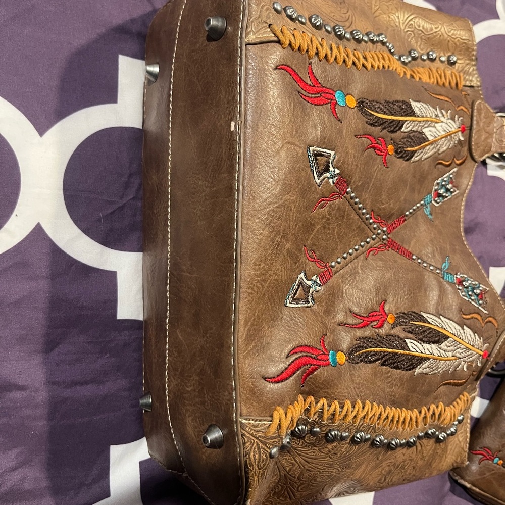 Boho Chic Brown Embroidered Shoulder Bag and Wallet Set - Picture 2 of 14